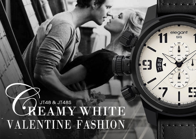萬年鐘錶 - elegantsis 愛樂時 JF48個性是戴在手上的 可搭配選購個性對錶ELJT48-OW16LC  米白色錶面款 錶徑48MM