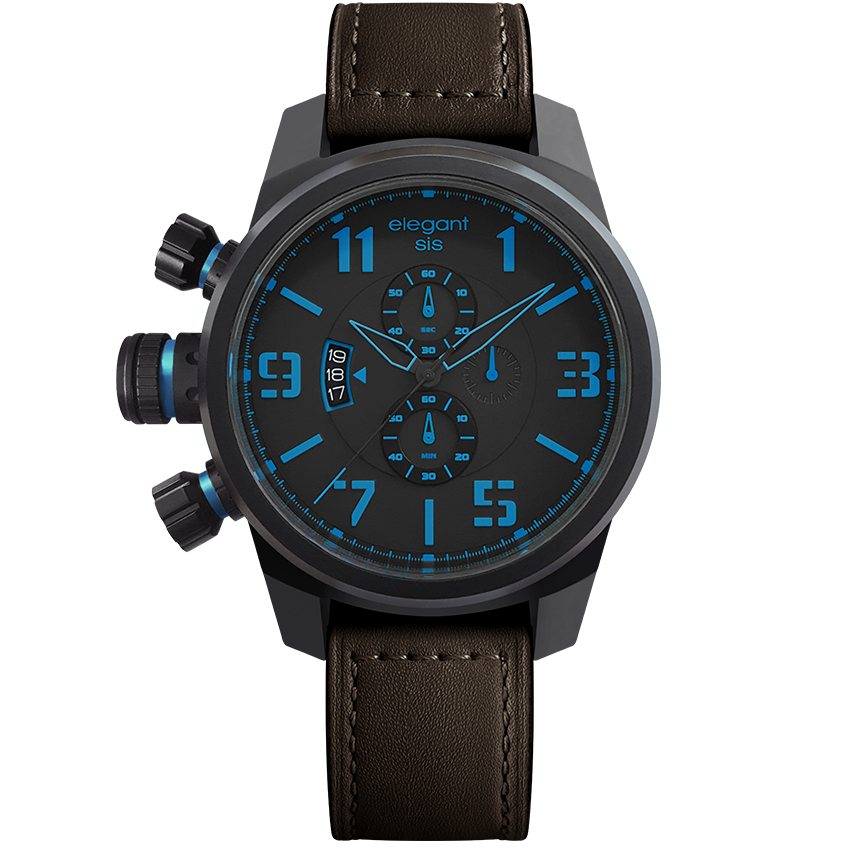 萬年鐘錶 - elegantsis 愛樂時 JF48個性是戴在手上的 可搭配選購個性對錶 ELJT48-OU02LC 黑面藍色指針歀 錶徑48MM