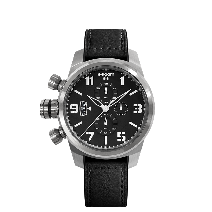 萬年鐘錶 - elegantsis 愛樂時 JF48個性是戴在手上的 可搭配選購個性對錶 ELJT48S-OB09LC  黑面黑色皮革歀 錶徑43MM