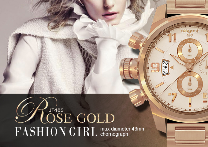 萬年鐘錶 - elegantsis 愛樂時  JT48S 玫瑰金，時尚女孩  ELJT48S-OO11MA  錶徑43MM