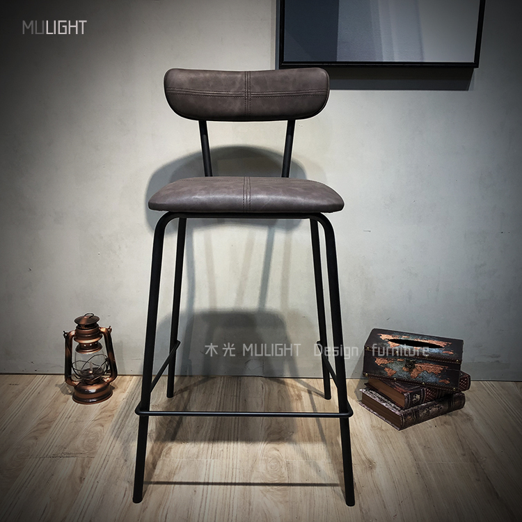 LOFT復古深灰皮革吧檯椅