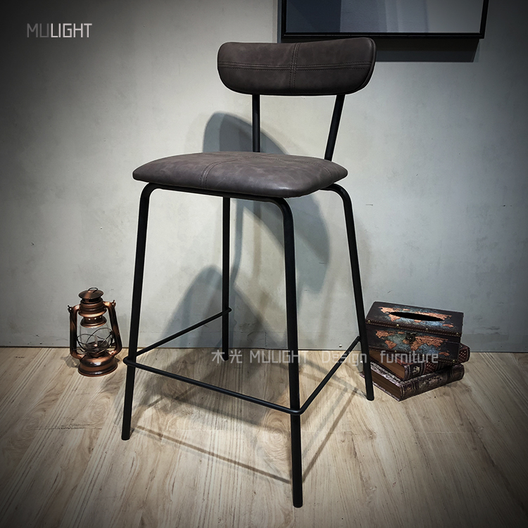 LOFT復古深灰皮革吧檯椅