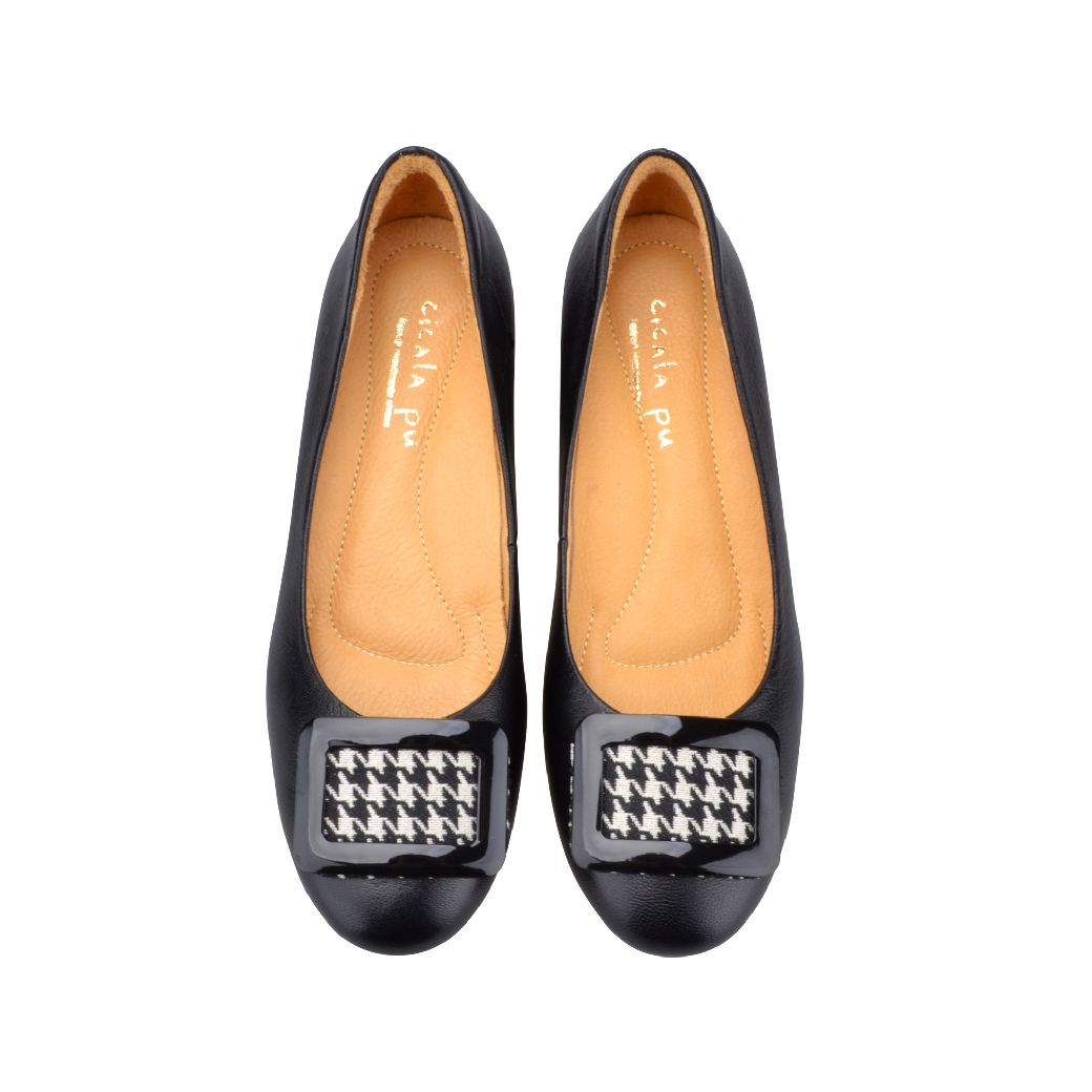 6832 千鳥格方釦 低跟鞋