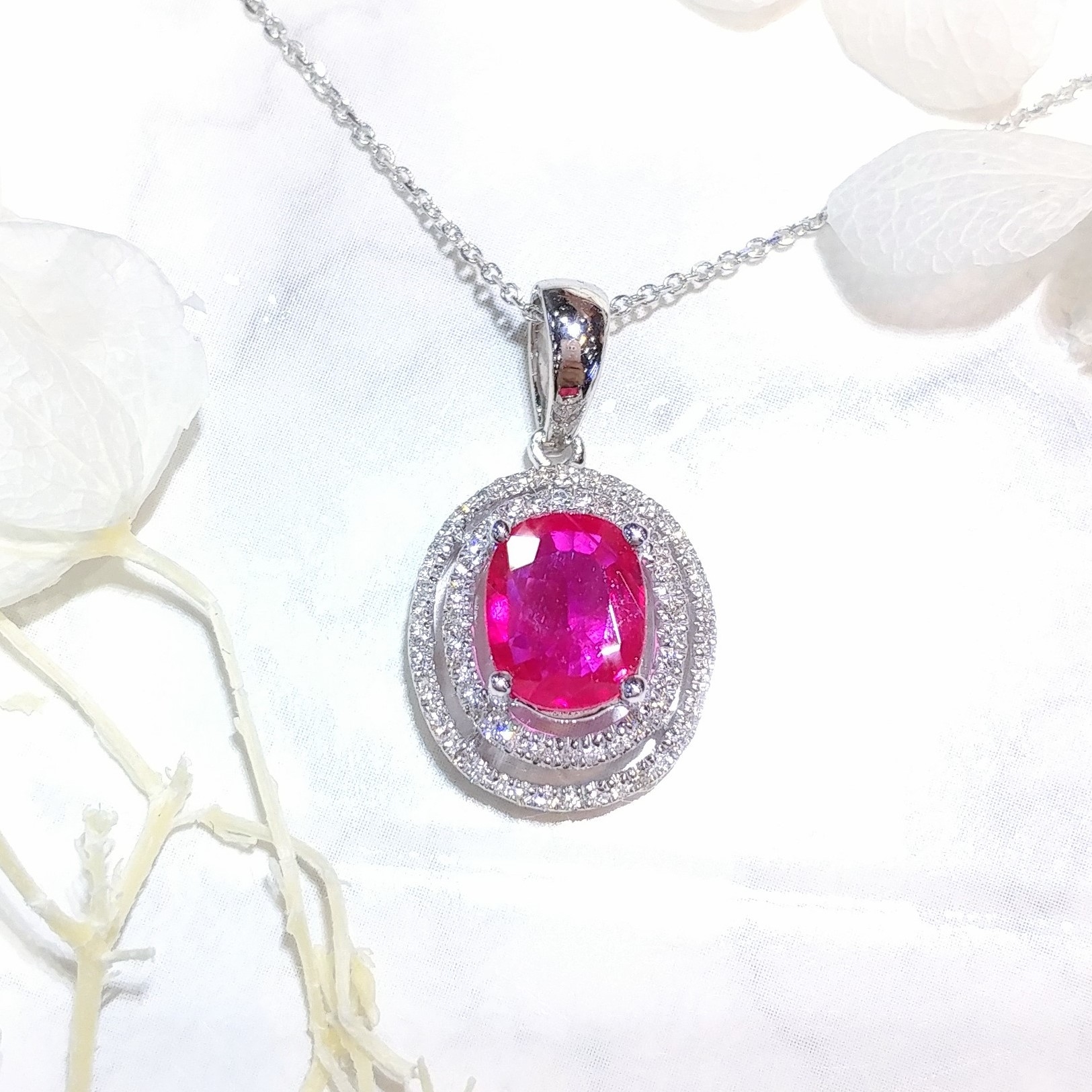 18K White Gold 1.04ct Ruby and Diamond Pendent