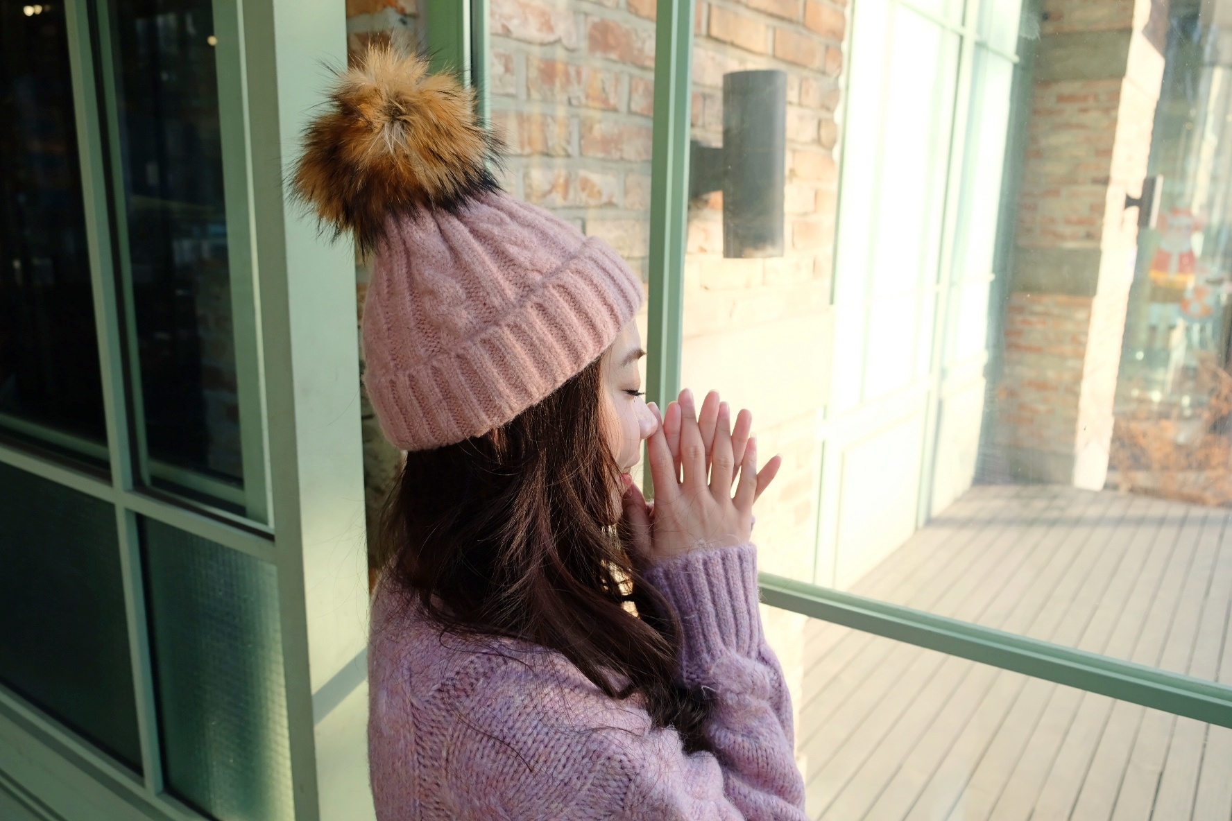 韓製超Ｑ霧感甜粉麻花毛帽