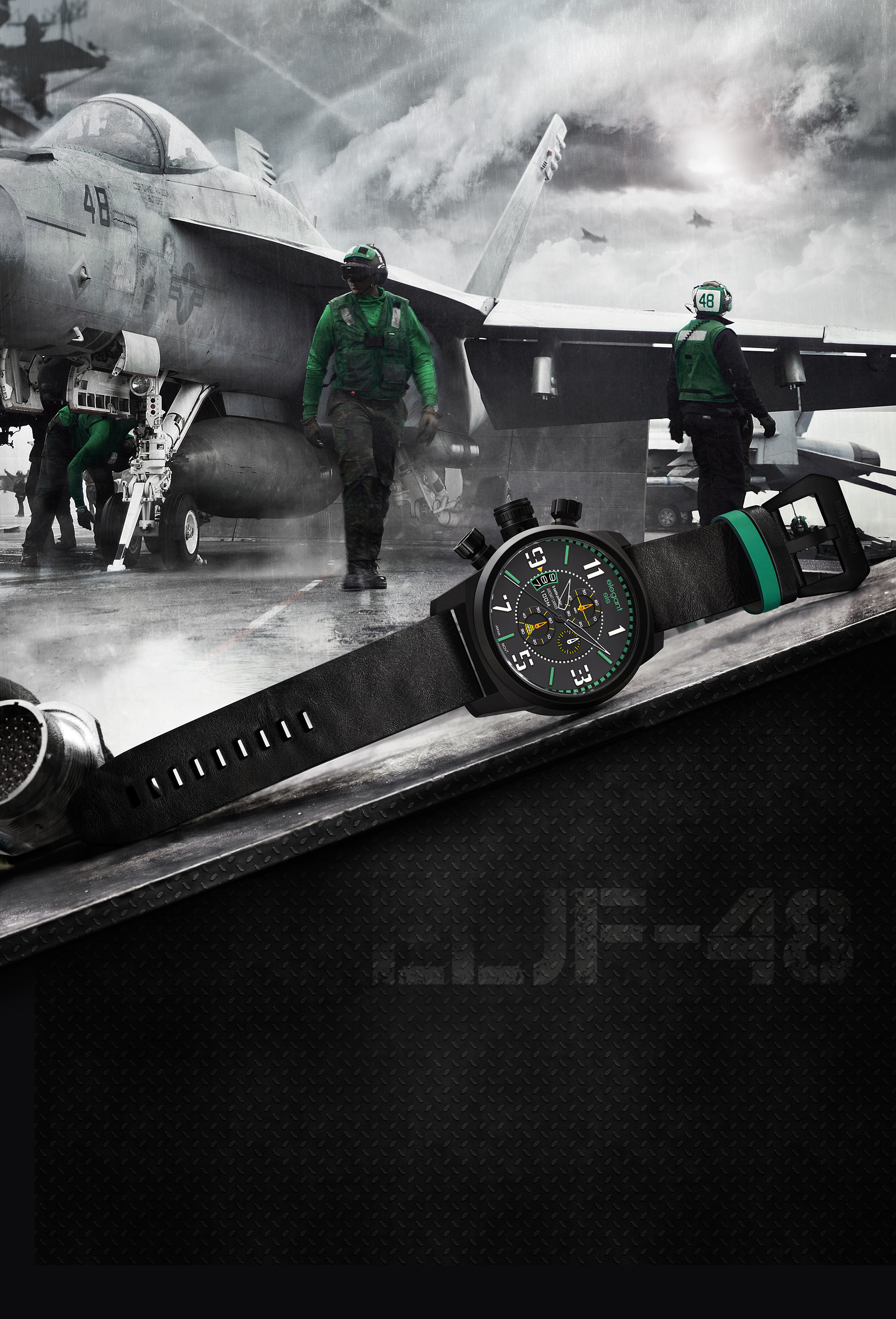 萬年鐘錶 - elegantsis 愛樂時 JF48  航空母艦系列 ELJT48-OG01LC   錶徑48MM