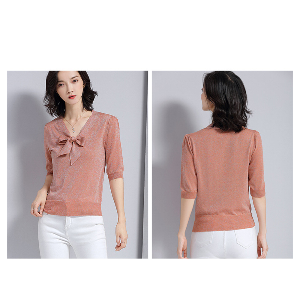 DEER.W綁帶金絲涼感針織上衣 粉橘