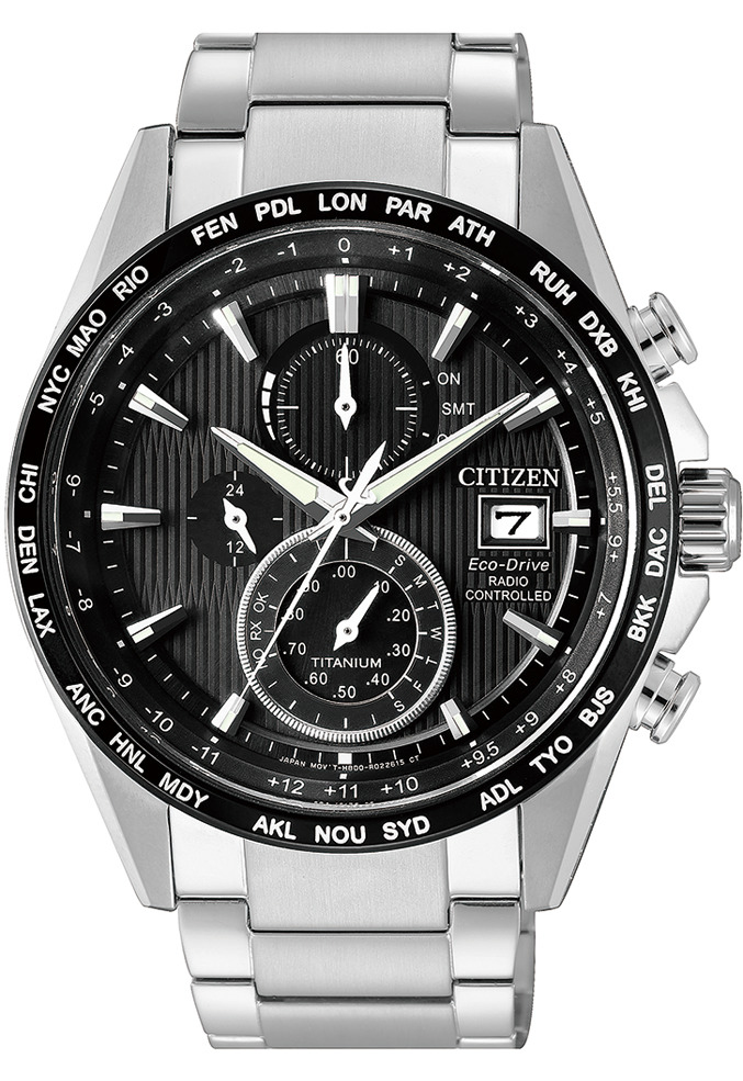 萬年鐘錶 - Citizen 星辰錶 GENT'S 時尚男錶  世界時間 電波對時 黑面黑框超級鈦金屬系列腕錶  AT8154-82E 錶徑42.2MM