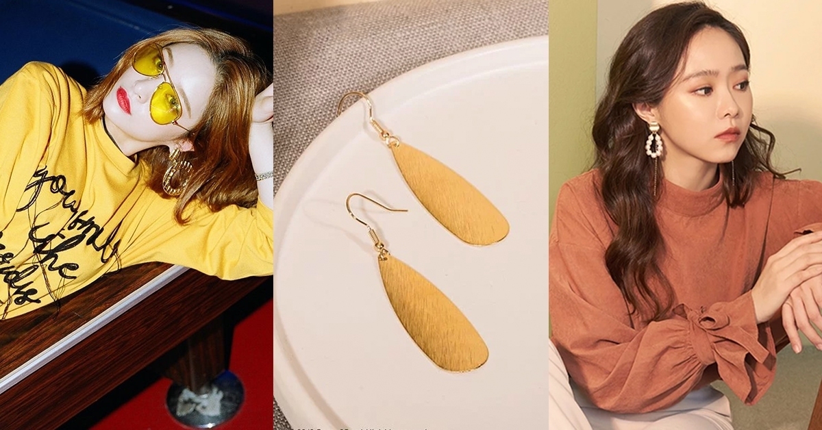 髮絲紋黃銅耳環 / 黃銅珍珠耳環