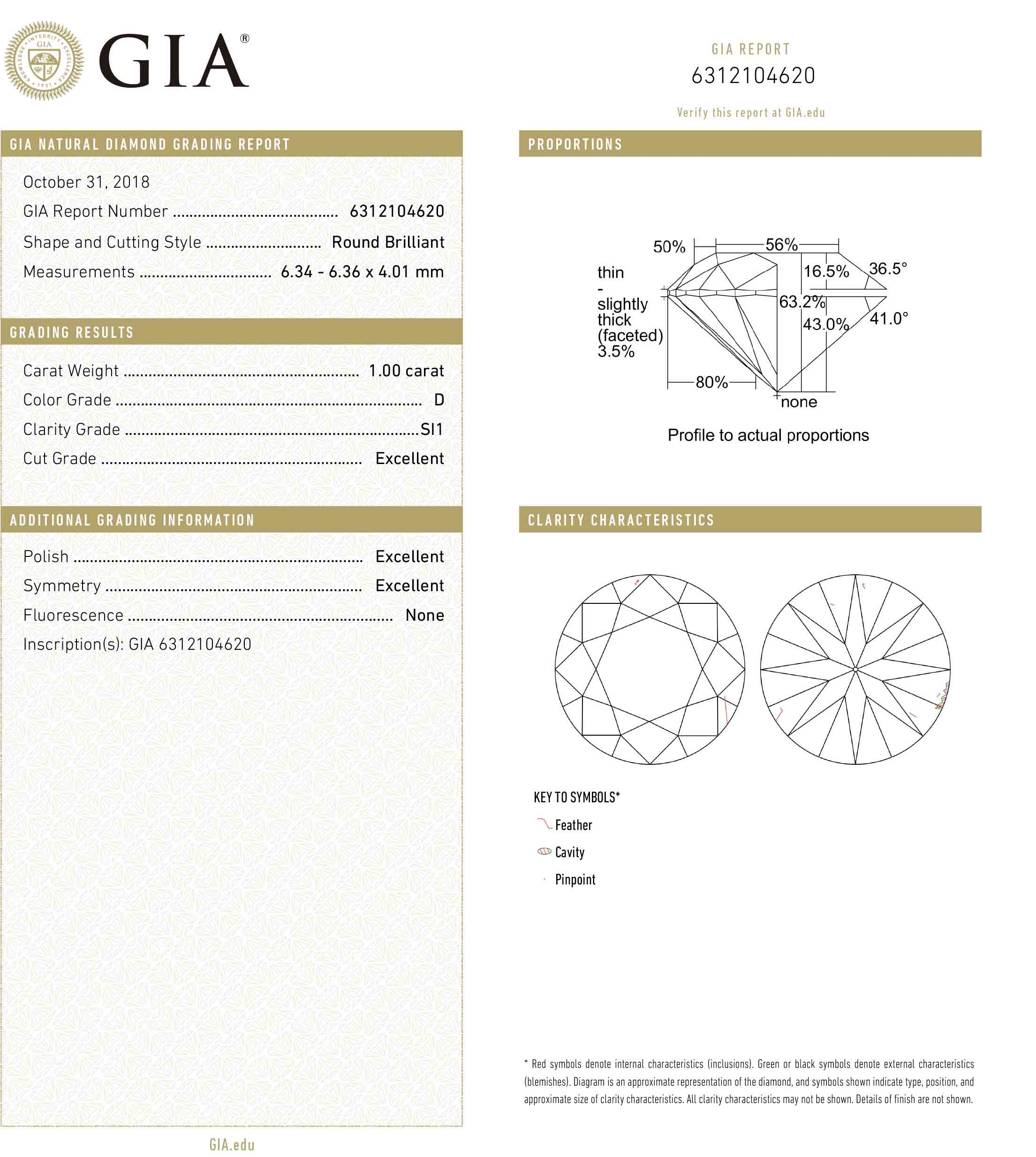 GIA 鑽石 1.00 D SI1 3EX NON