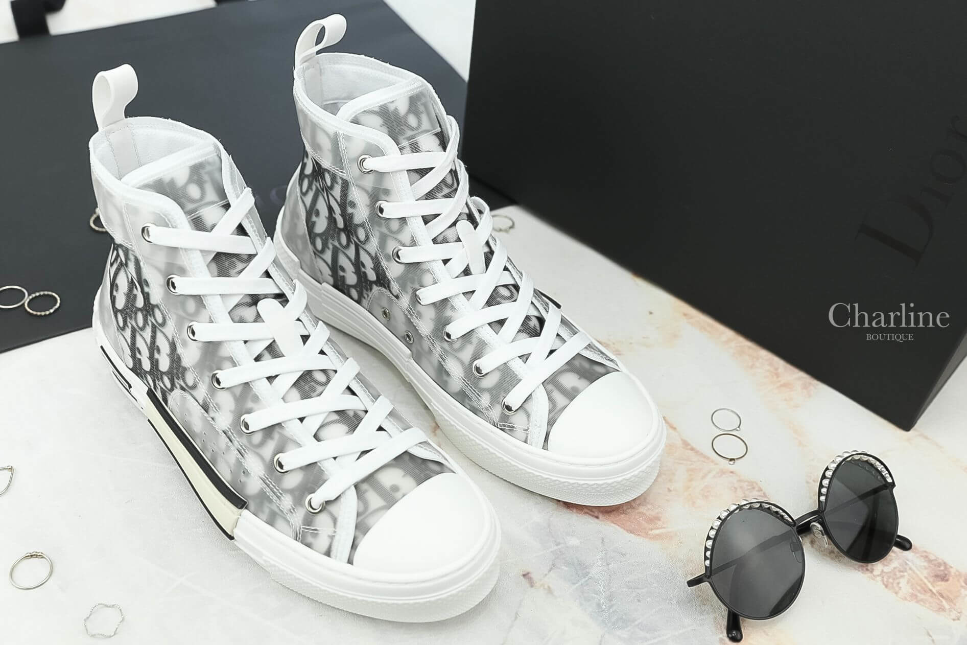 Dior Sneaker In Oblique B23 High-Top Sneakers 老花透明防水高筒帆布鞋