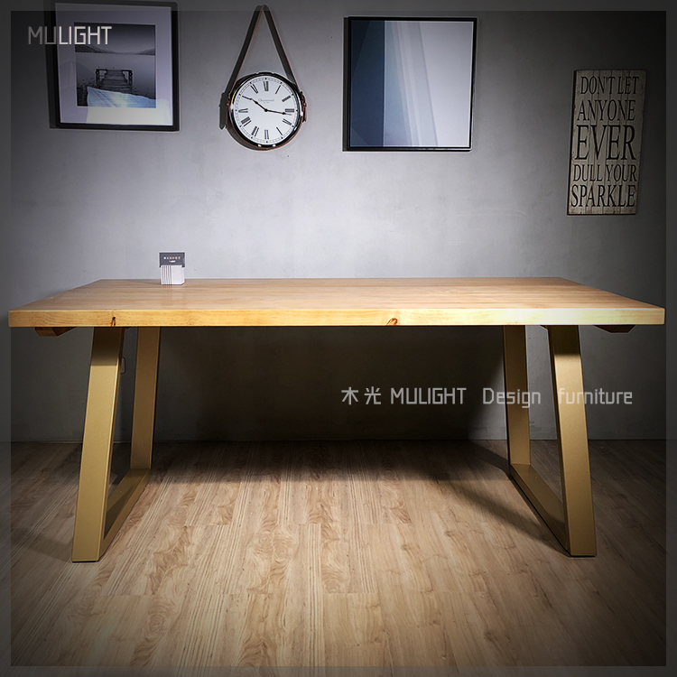 台灣製-北歐玫瑰金鐵藝斜角實木桌|可訂製