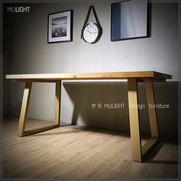 台灣製-北歐玫瑰金鐵藝斜角實木桌|可訂製