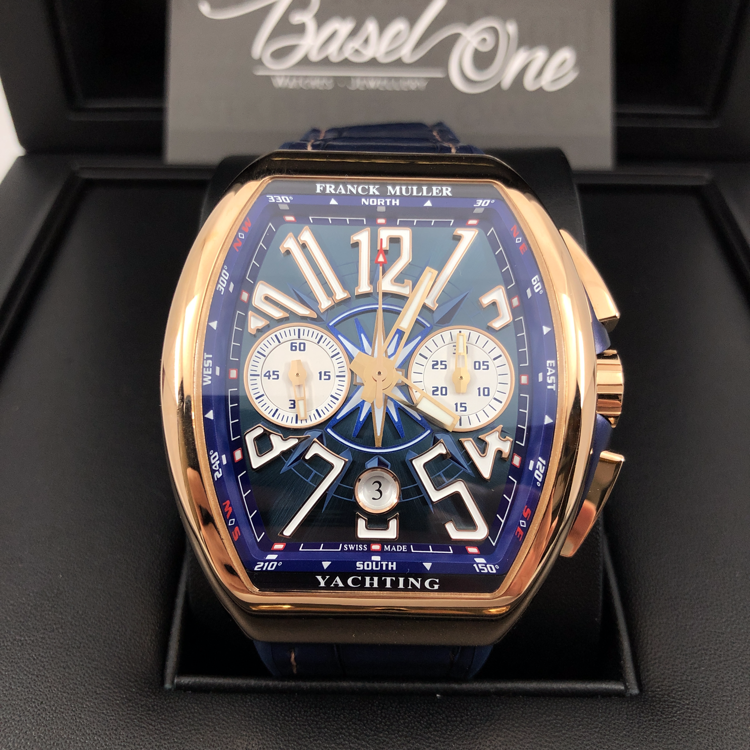 BRAND NEW V45 YACHTING BLUE CHRONOGRAPH ROSE GOLD WITH CROCODILE LEATHER STRAP