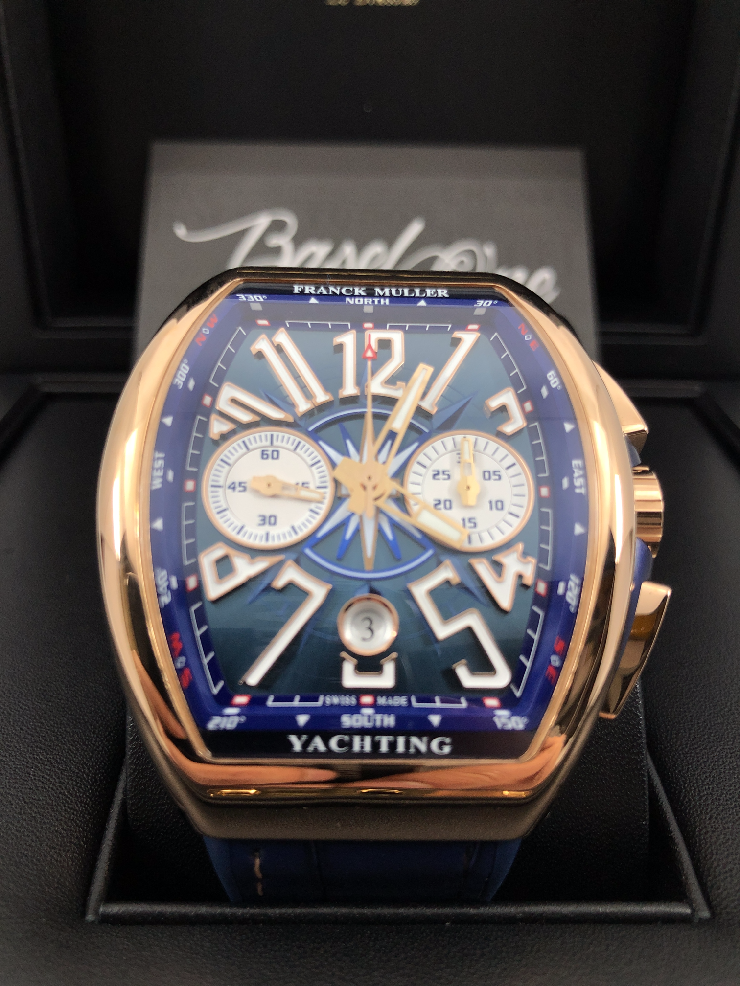 BRAND NEW V45 YACHTING BLUE CHRONOGRAPH ROSE GOLD WITH CROCODILE LEATHER STRAP