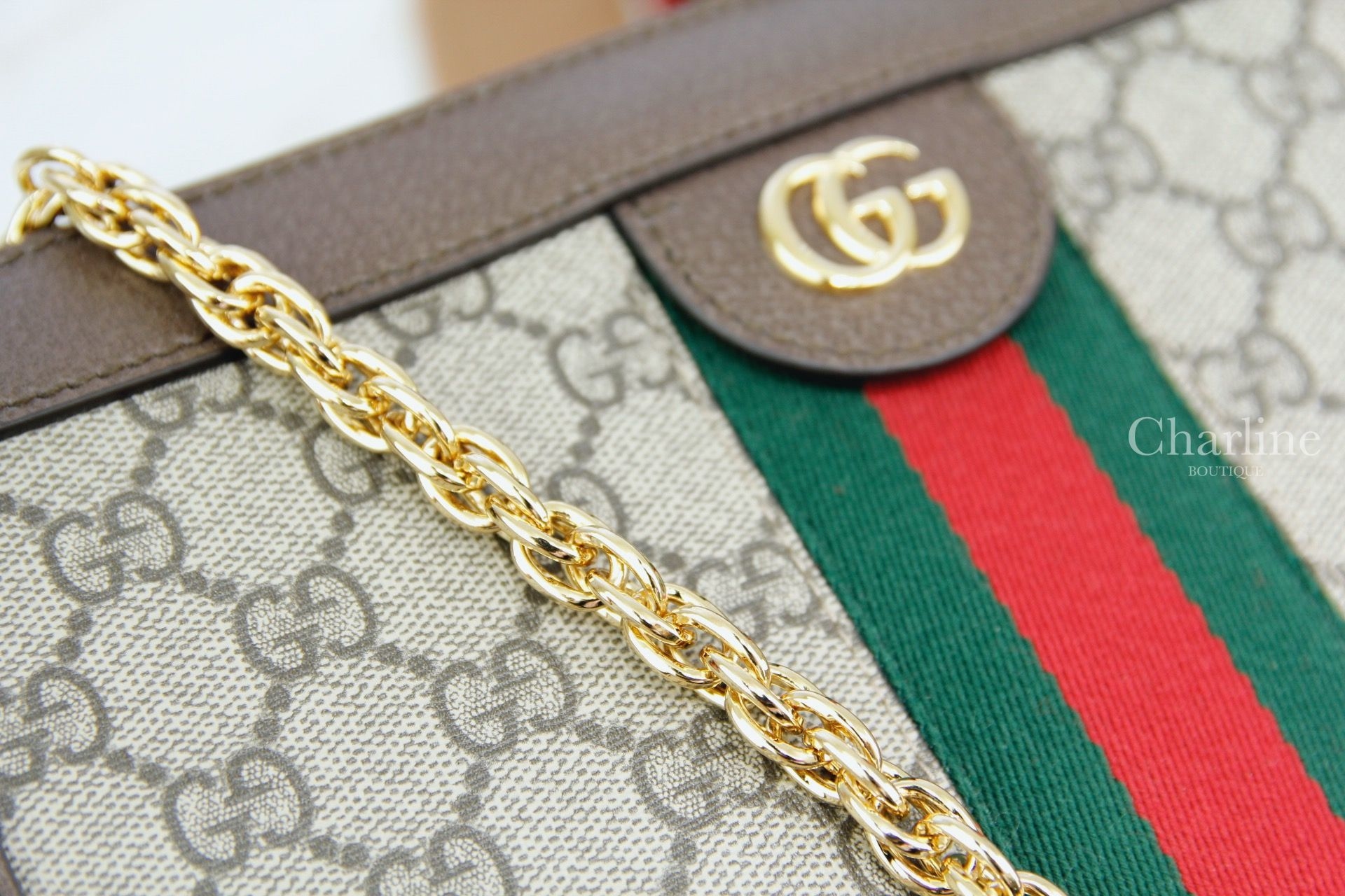 Gucci Ophidia GG Small Shoulder Bag 米色/烏木色GG紅綠條紋小型肩背包
