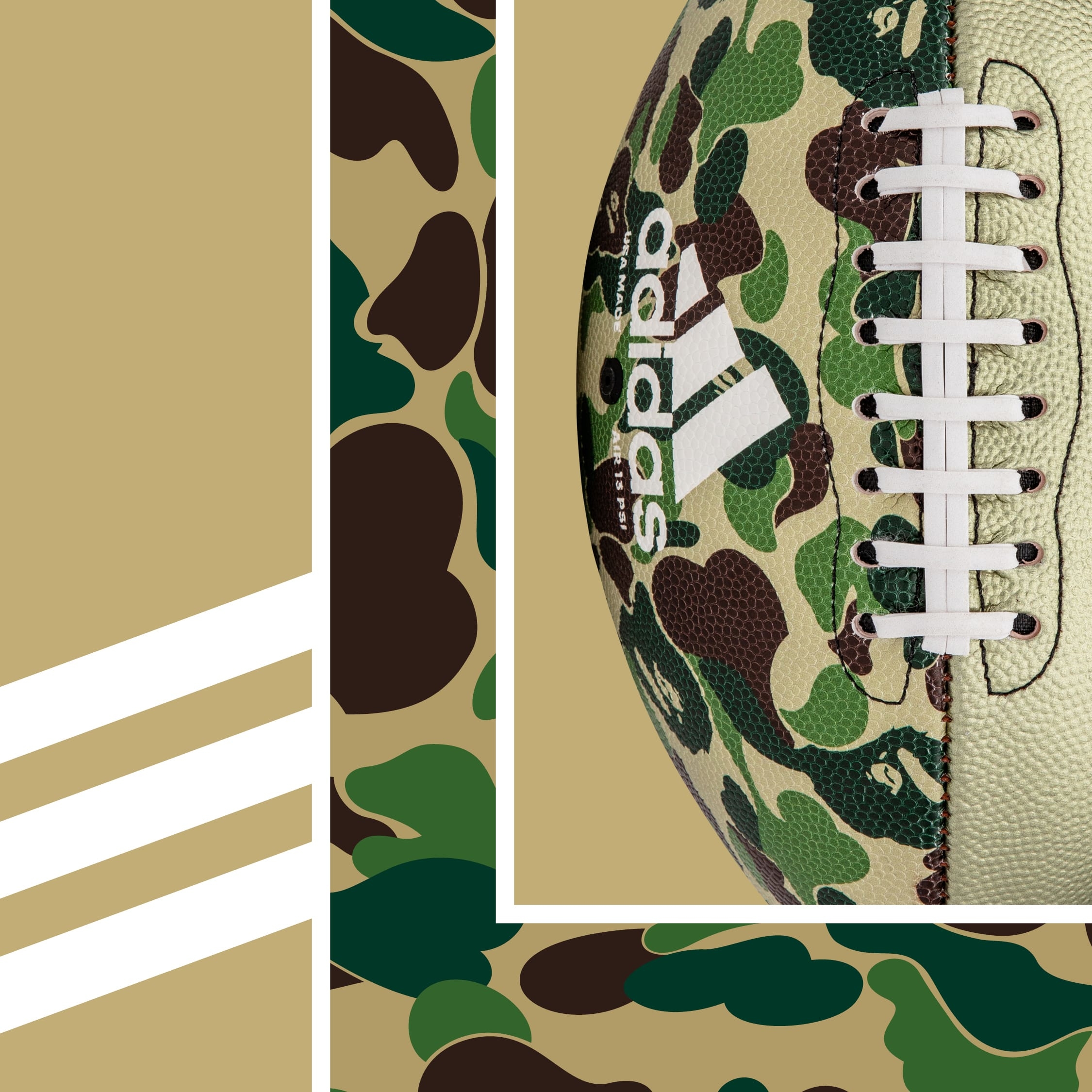 【 adidas x Bape Football "Superbowl" 限定聯名款 真皮迷彩橄欖球 】