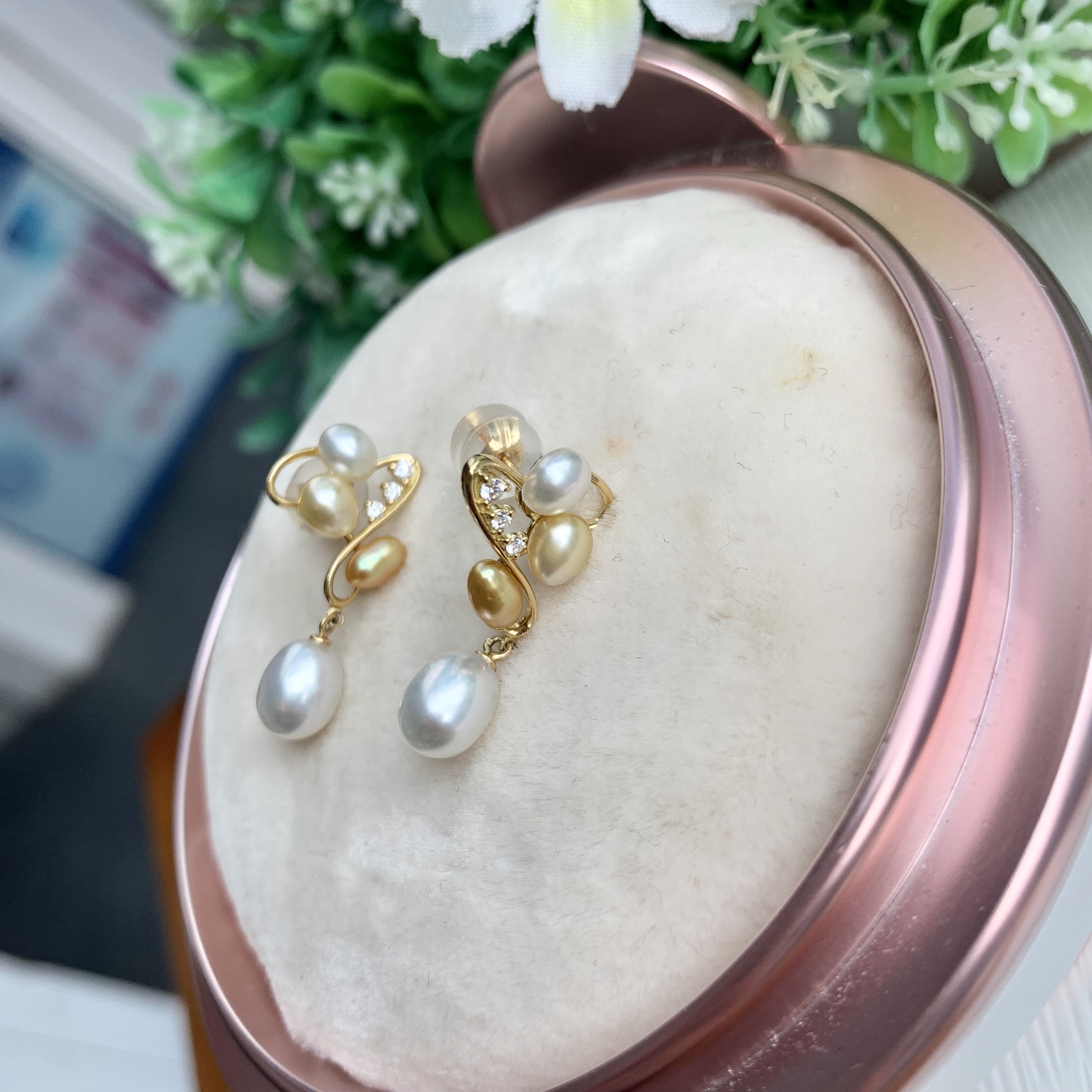 18K金Keshi南洋珠鑽石耳環