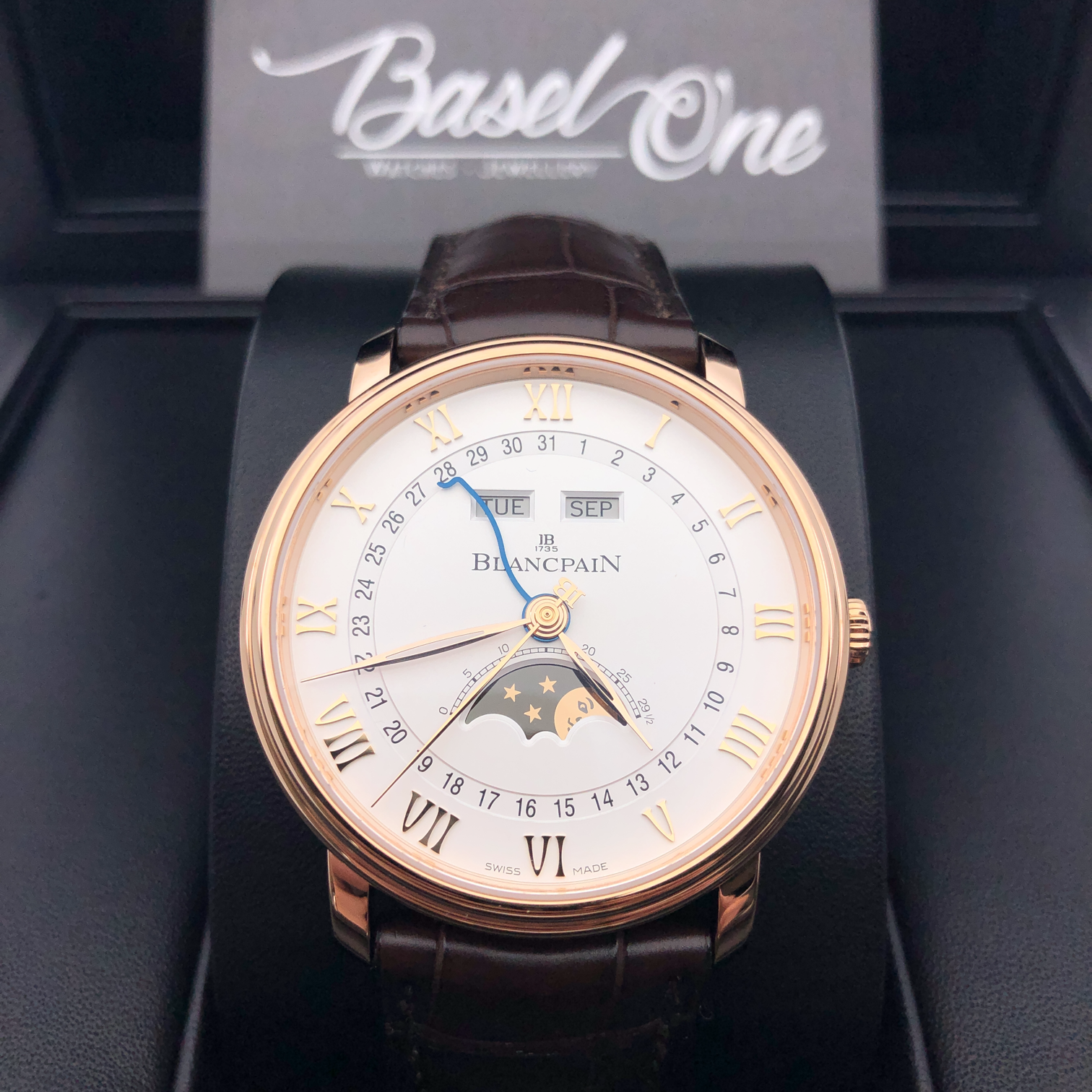 BRAND NEW BLANCPAIN FIFTY FATHOMS 6654-3642-55b OPALINE DIAL MOON PHASE WITH CROCODILE STRAP