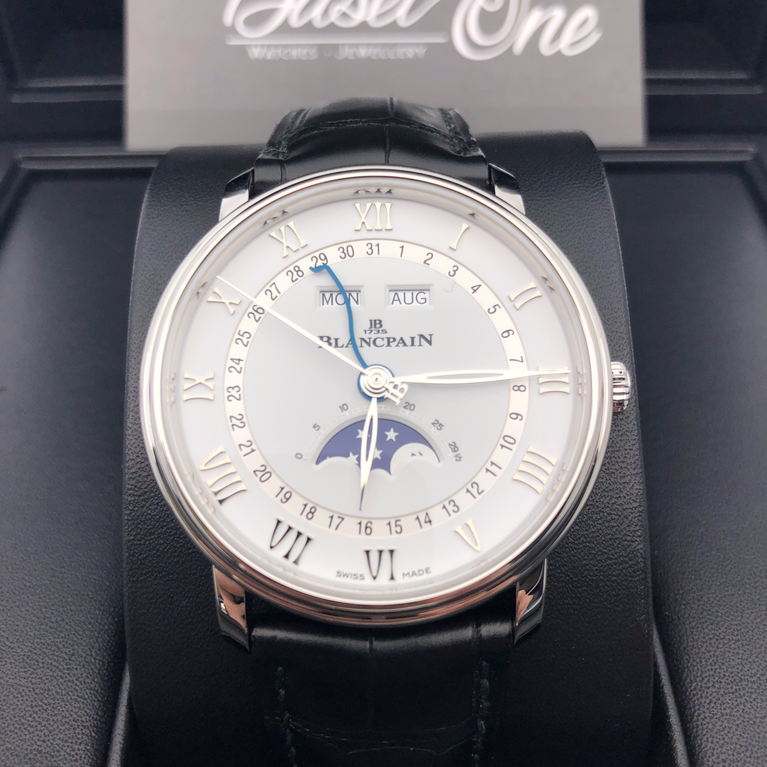 BRAND NEW BLANCPAIN FIFTY FATHOMS 6654A-1127-55B WHITE DIAL MOON PHASE WITH CROCODILE STRAP