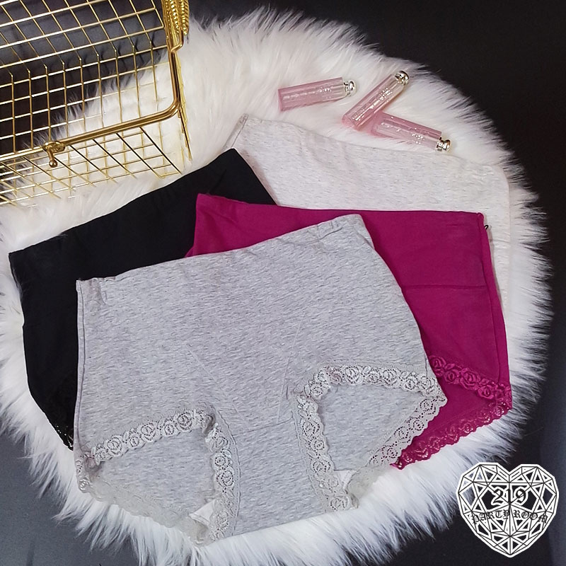 E-高腰純棉四角蕾絲內褲