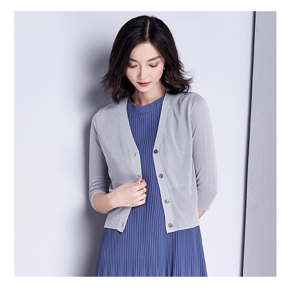 DEER.W開襟冰絲針織短版外套 灰色