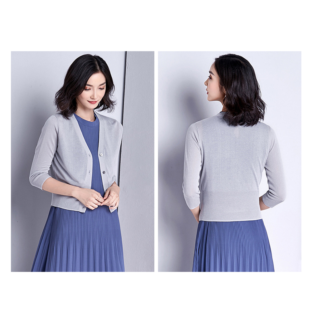 DEER.W開襟冰絲針織短版外套 灰色