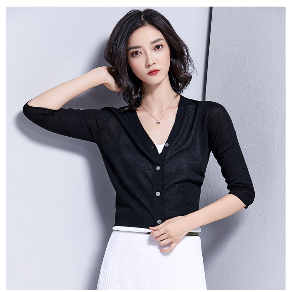 DEER.W開襟冰絲針織短版外套 黑色