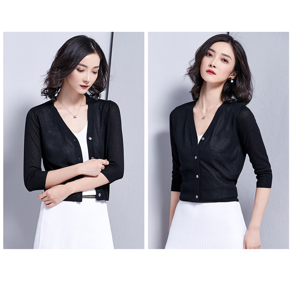 DEER.W開襟冰絲針織短版外套 黑色