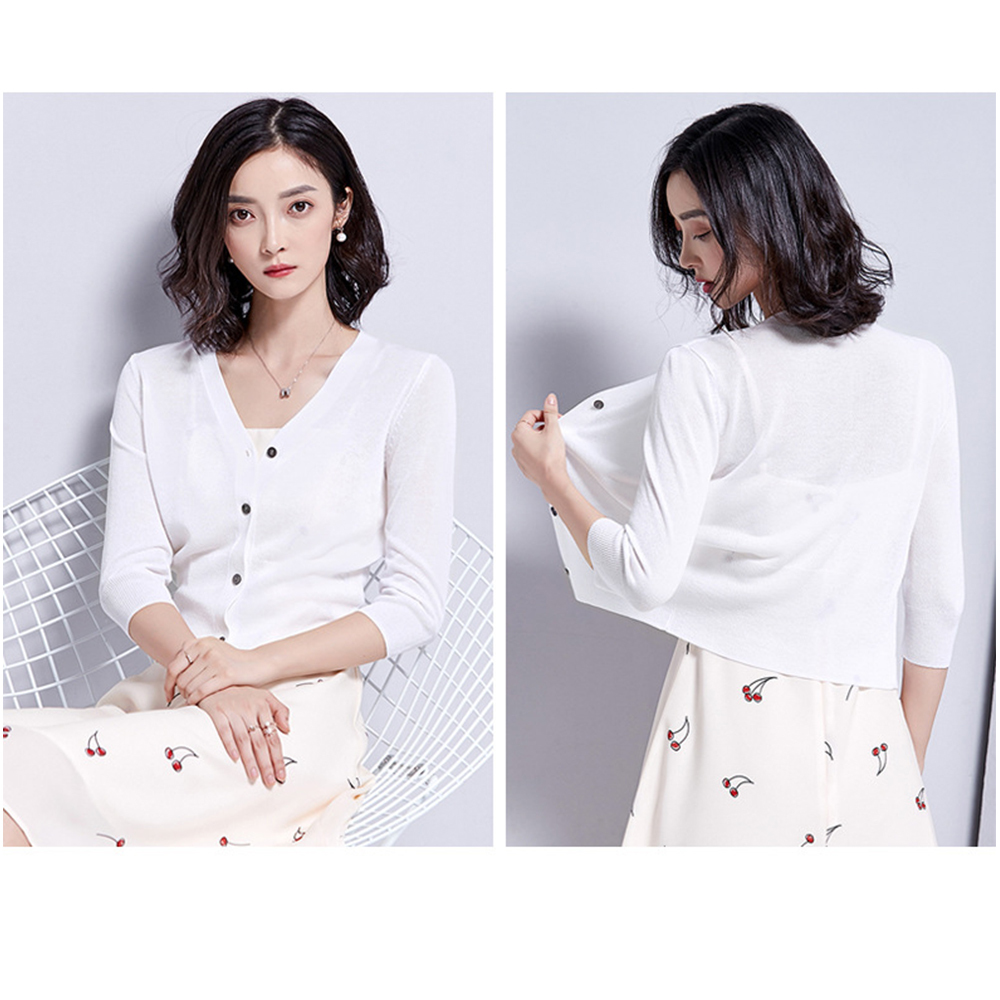 DEER.W開襟冰絲針織短版外套 白色