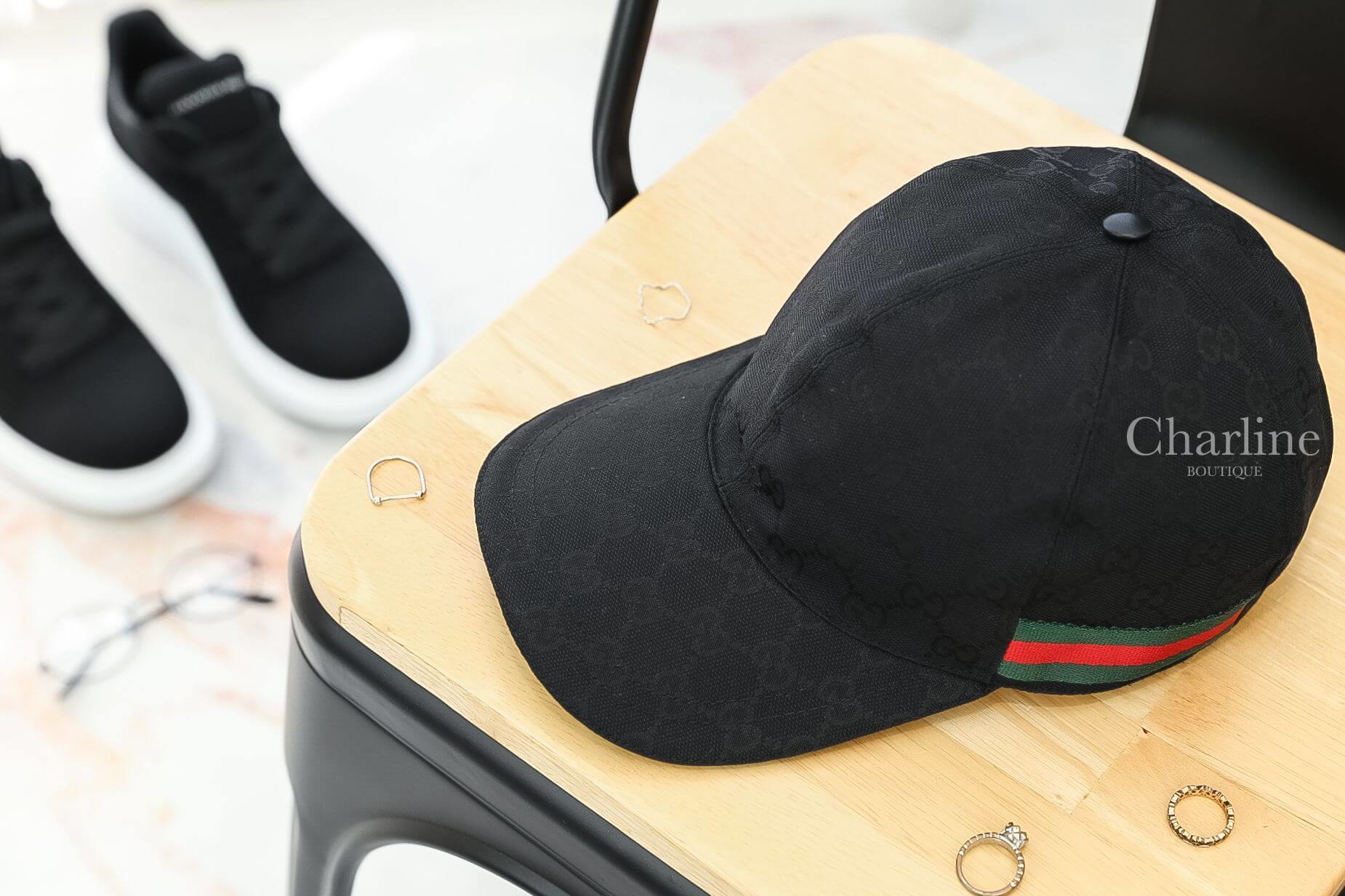 Gucci Original GG Canvas Baseball Hat With Web 黑色老花GG紅綠條紋棒球帽