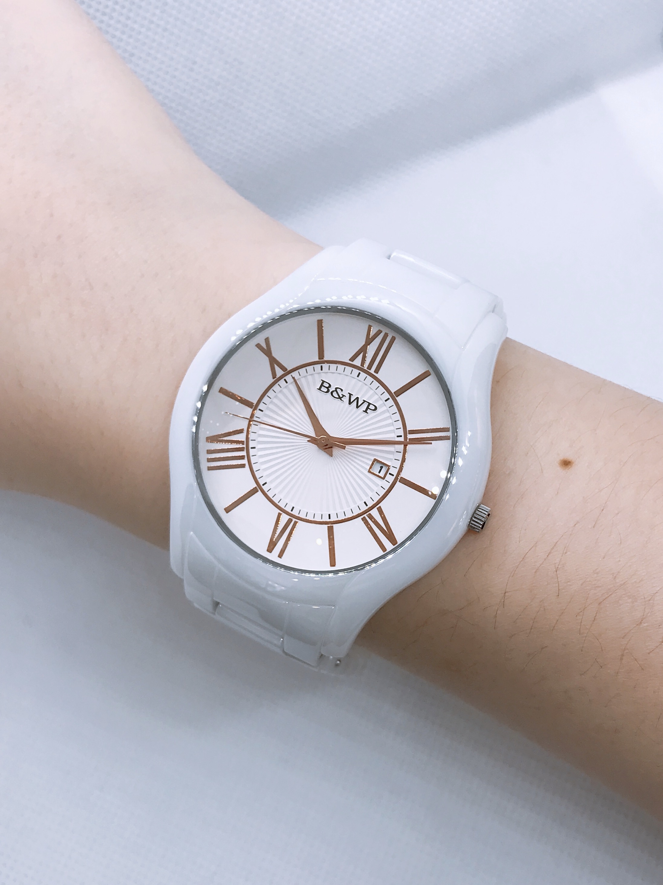 【B&WP】英倫紳士白陶瓷羅馬時標中性石英腕錶 BWP5103-1M  43 mm 現代鐘錶