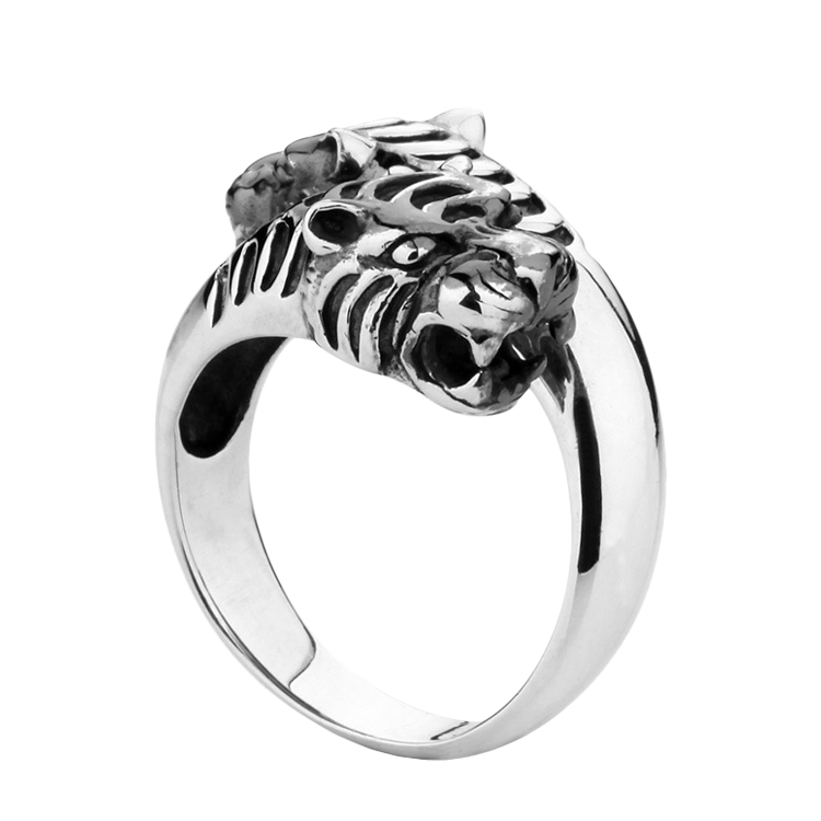 白鋼戒指，男士戒指 一山不容二虎；獵捕者的銳利眼神（5882）