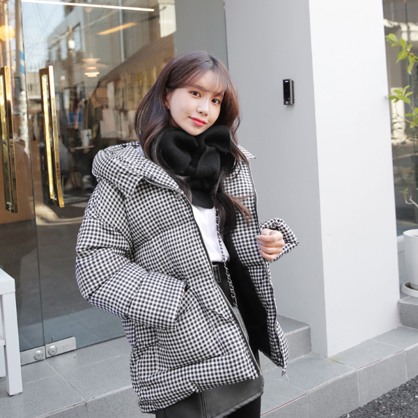[正韓]格紋連帽羽絨外套
