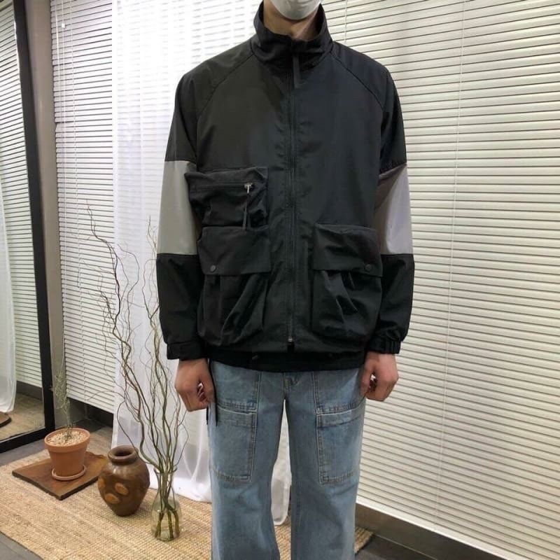 韓國 工裝大口袋拼接撞色夾克