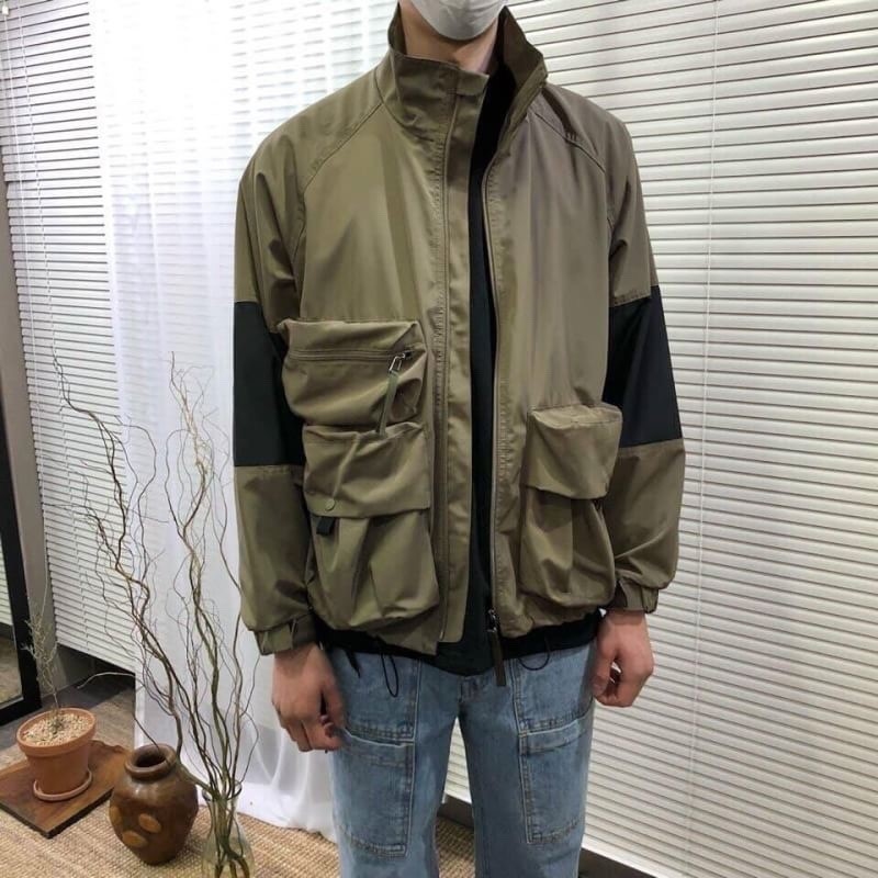 韓國 工裝大口袋拼接撞色夾克