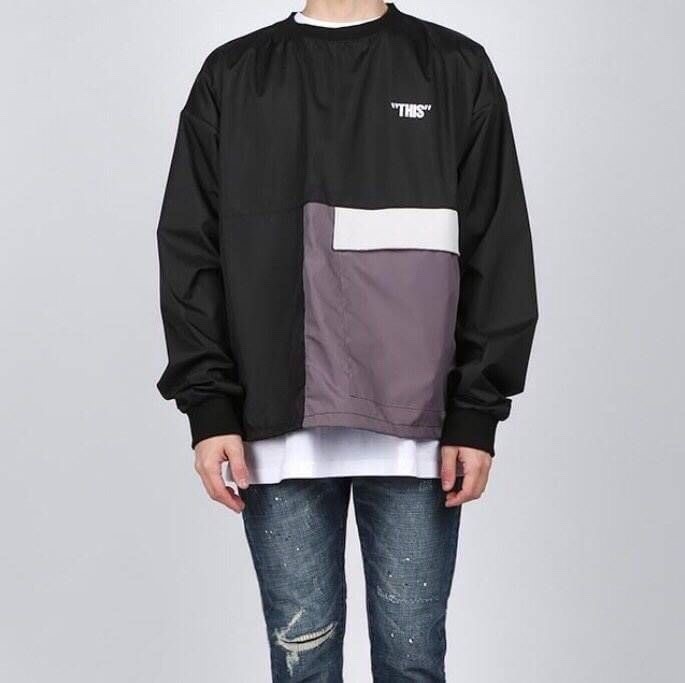 韓國 拼接輕薄帆布上衣