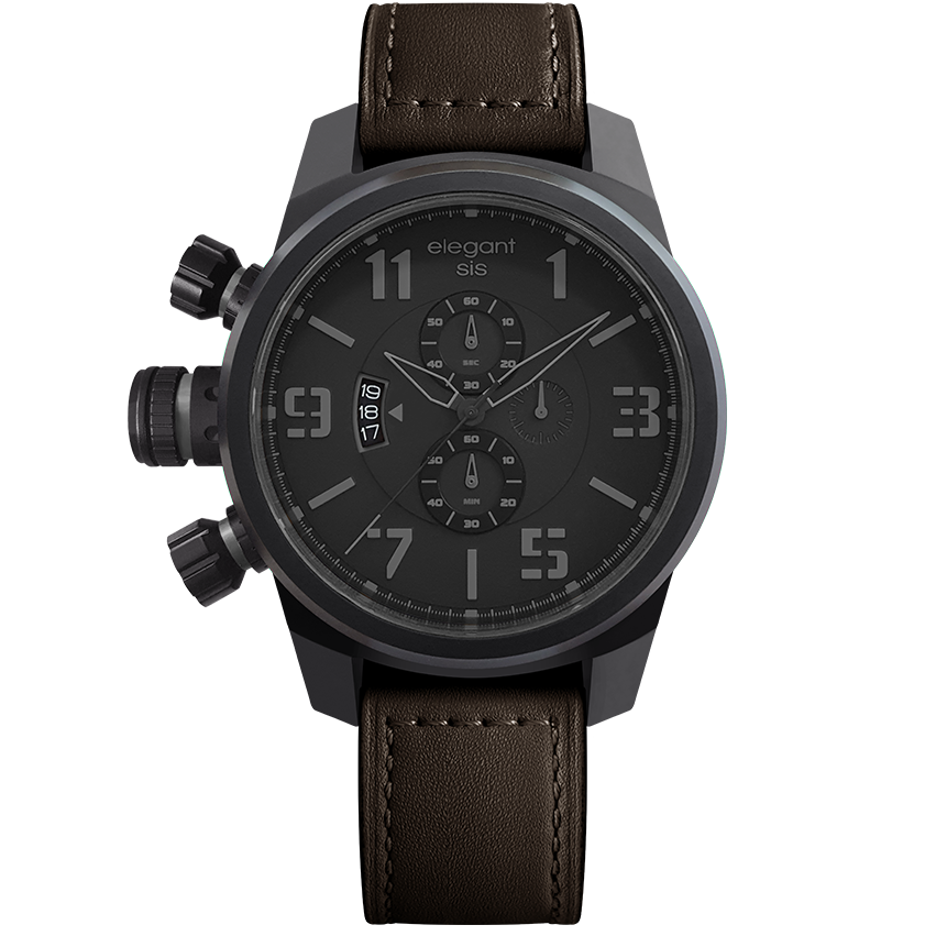 萬年鐘錶 - elegantsis 愛樂時 JF48 個性是戴在手上的  ELJT48-OB01LC   黑面黑色皮革 錶徑48MM