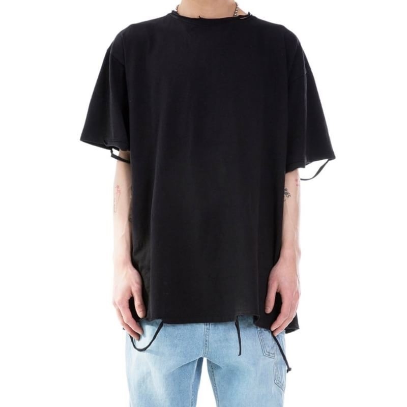 韓國 下擺不收邊破壞寬鬆短袖