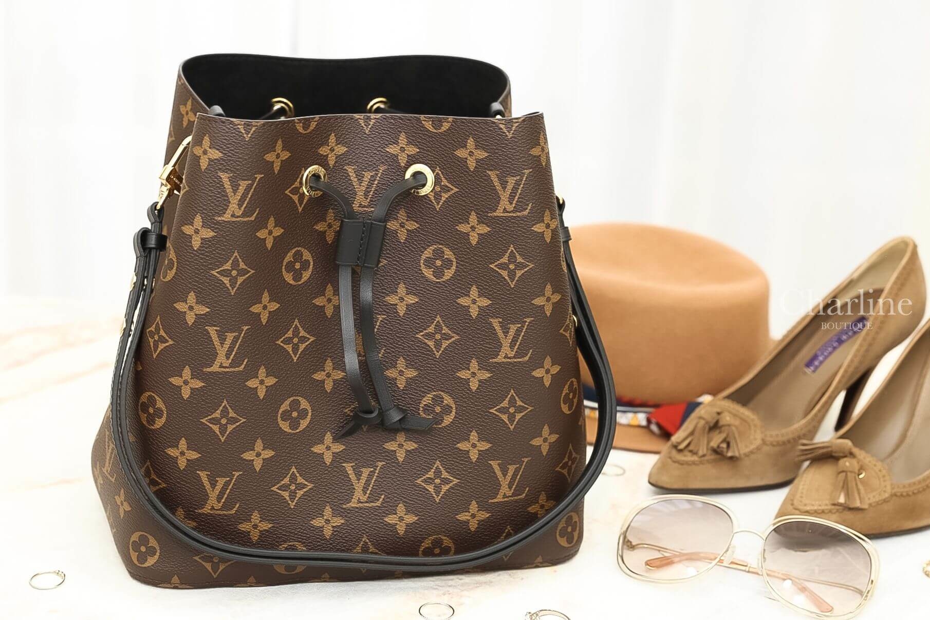 Louis Vuitton NEONOE 咖啡色與黑水桶肩背斜背包