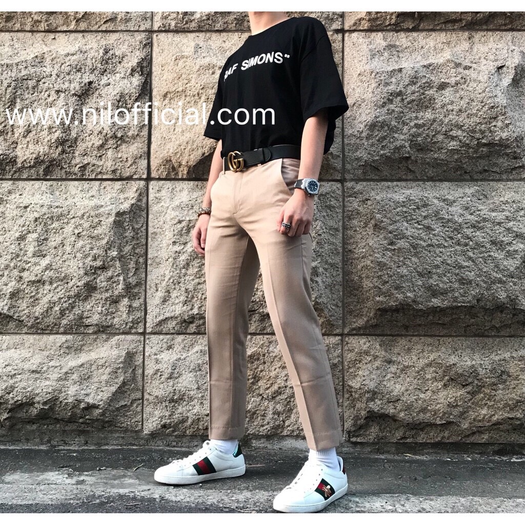 韓國卡其色修身西裝褲