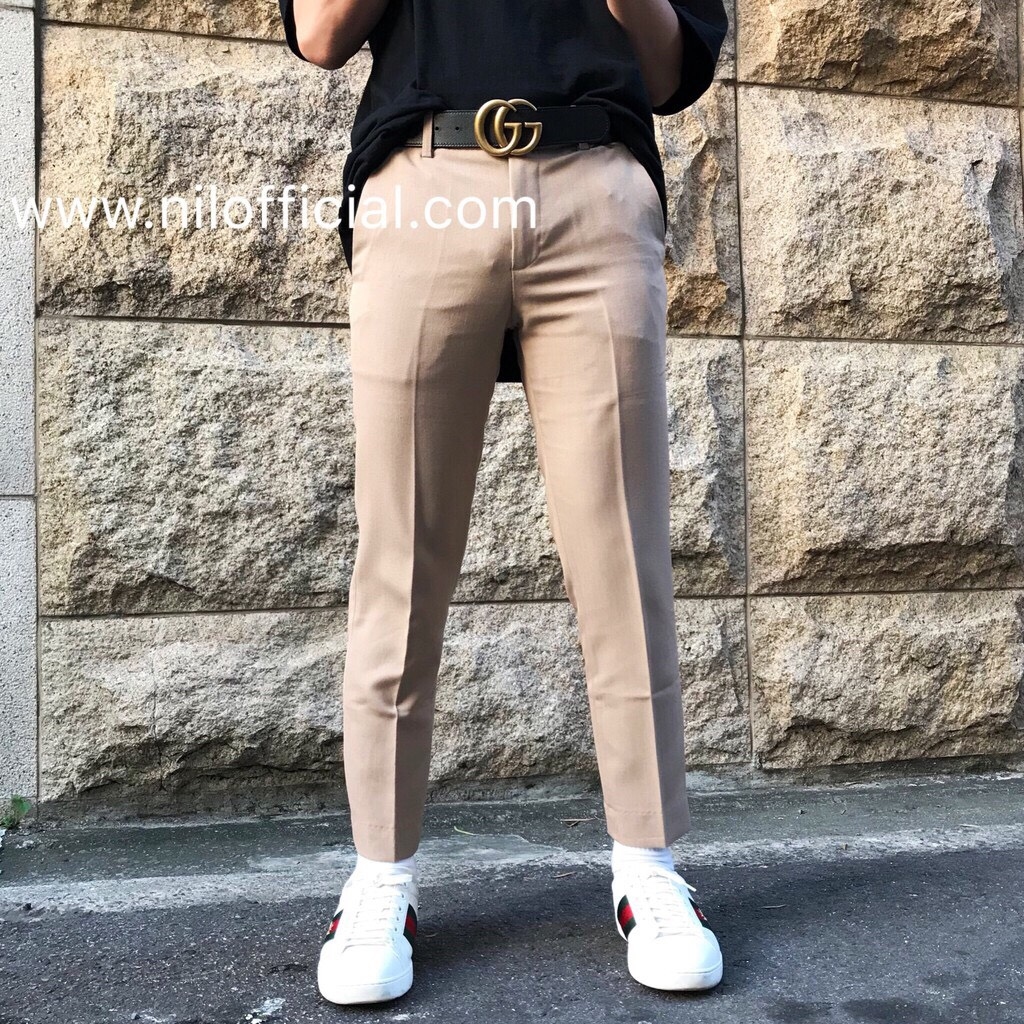 韓國卡其色修身西裝褲