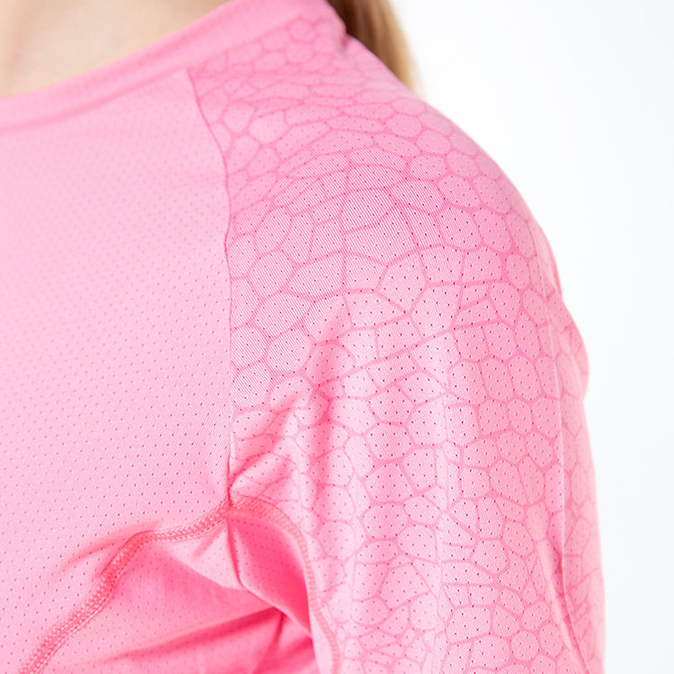 【HENIS】花紋接片透氣機能短T(女款)