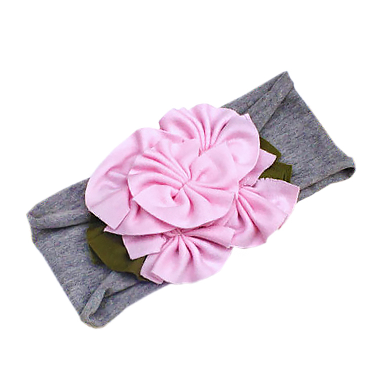 Pink Ruffle Flower with Grey Turban Toddler Headband