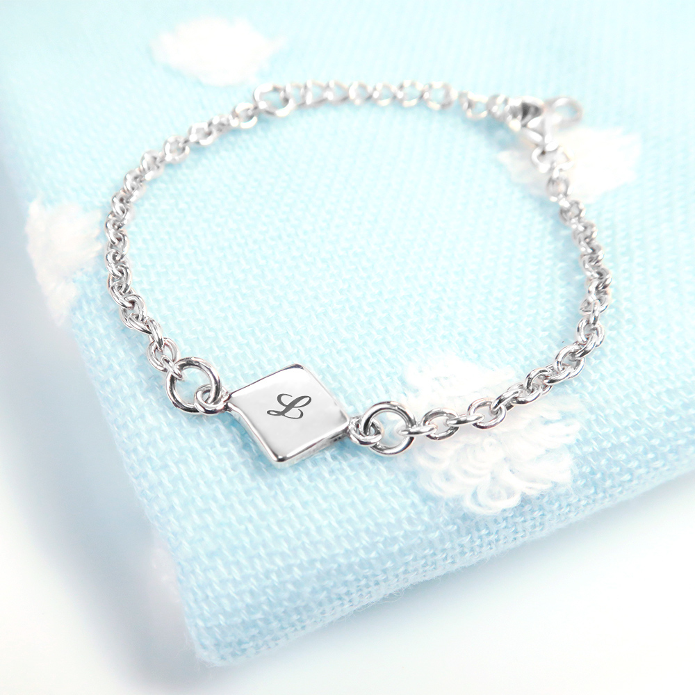 可刻字 小巧方塊 兒童手鍊 925純銀 (客製化訂製 新生兒 彌月禮物 親子銀飾)