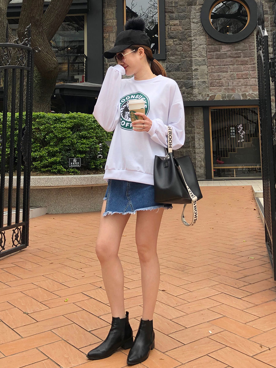 牛仔假兩件式褲裙