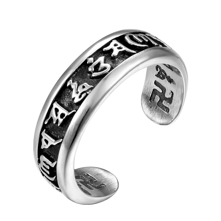 純銀戒指，男士戒指 六字箴言大明咒；佛教銀飾不可或缺的靈魂（4015）