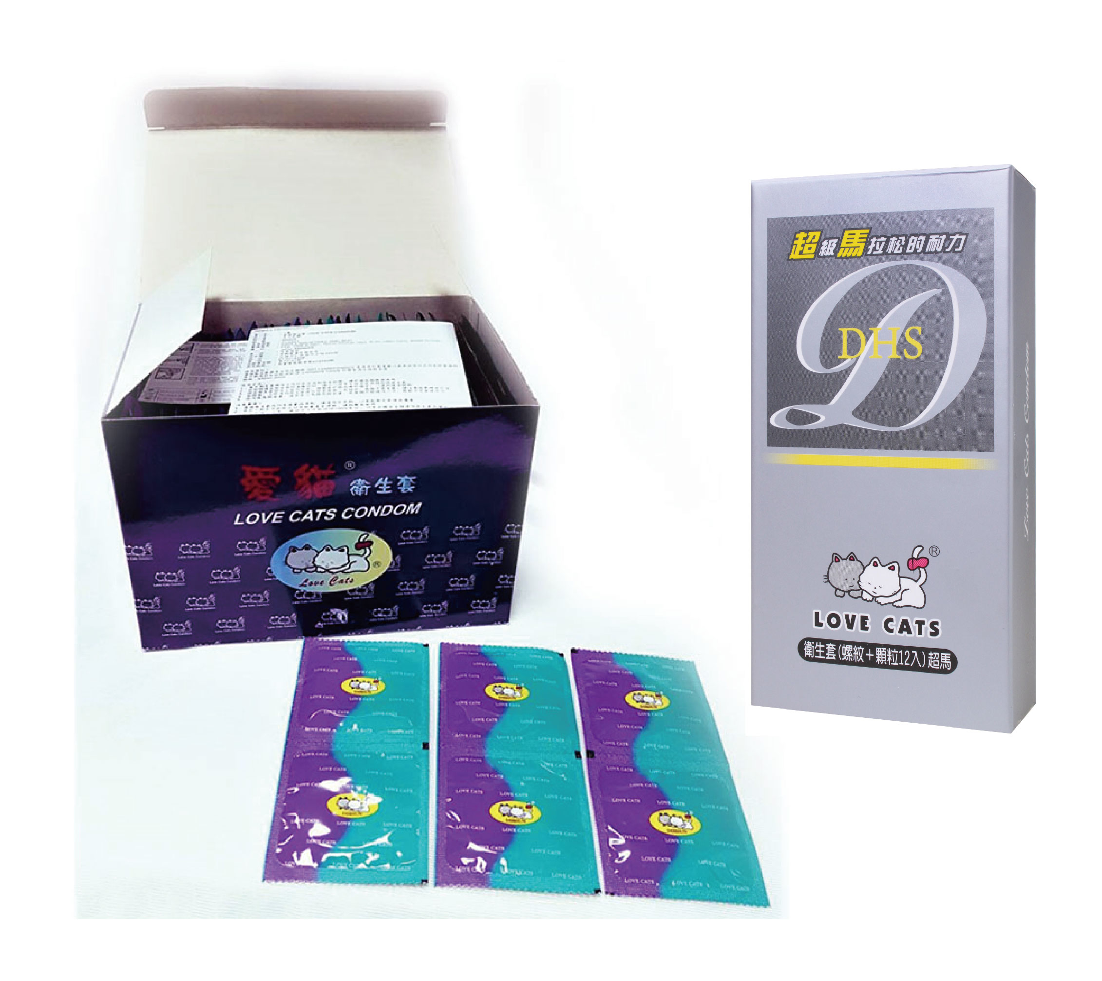 愛貓超薄平面保險套 144片裝 + 愛貓 超馬系列 螺紋顆粒保險套(持久型) 12片裝 特惠組