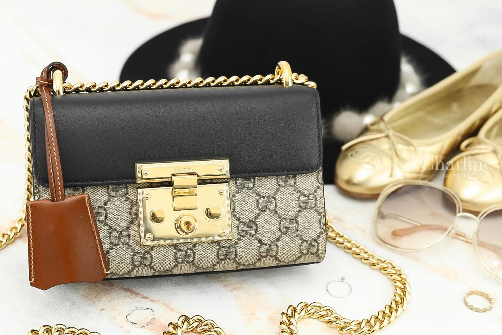Gucci Padlock Small GG Shoulder Bag  黑色拼接鎖頭鍊帶小型肩背包