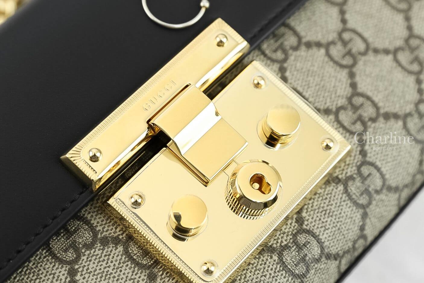 Gucci Padlock Small GG Shoulder Bag  黑色拼接鎖頭鍊帶小型肩背包
